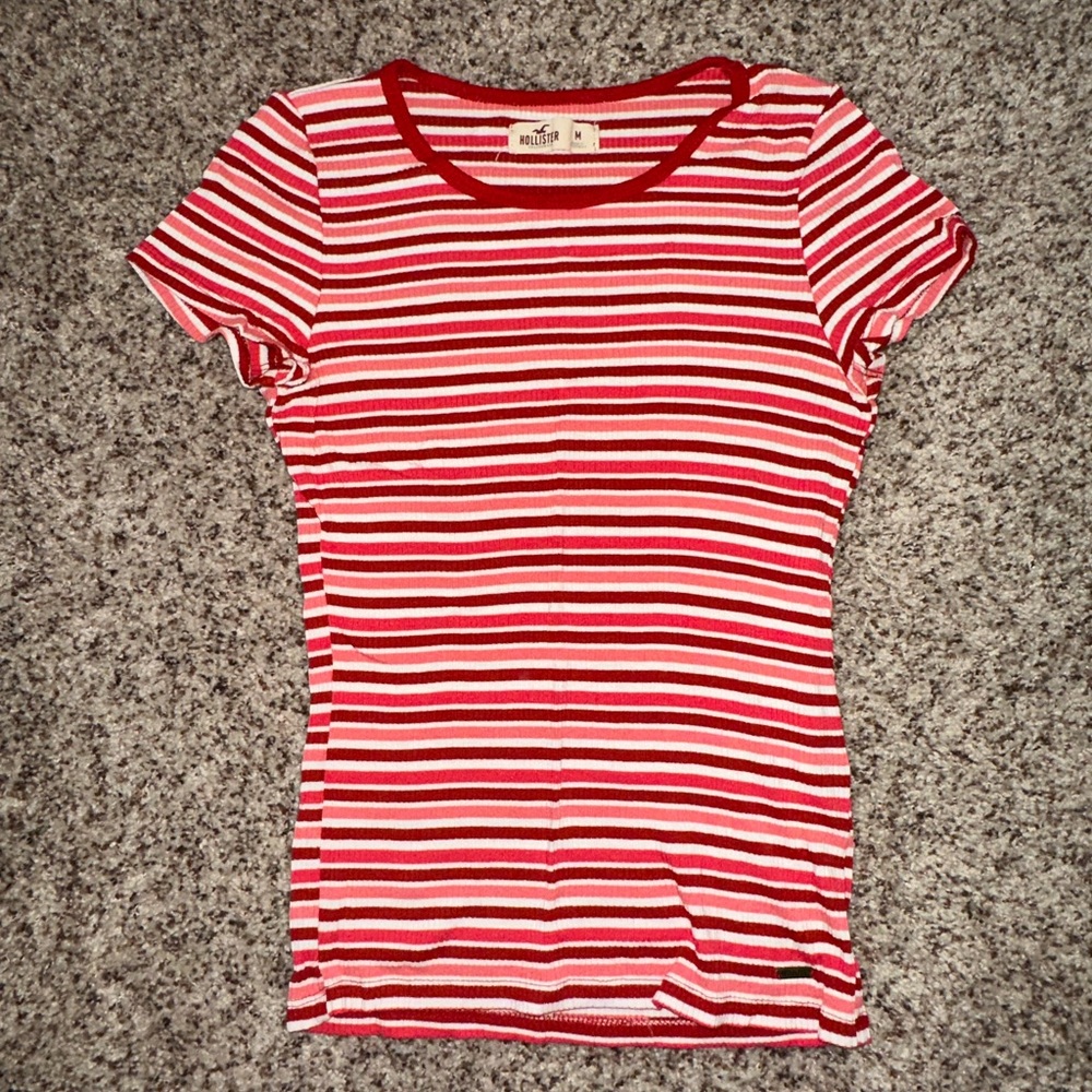 Hollister Red and White Striped Tee